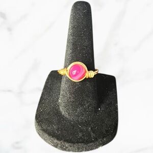 Wire Wrapped Pink Banded Agate Ring